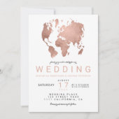 Mariage chic de carte du monde d'or rose moderne (Devant)