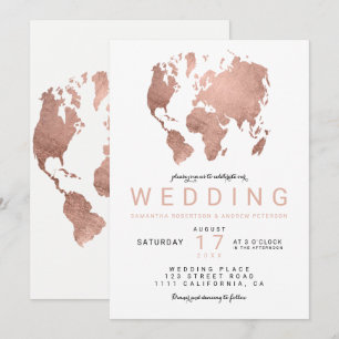 Mariage chic de carte du monde d'or rose moderne