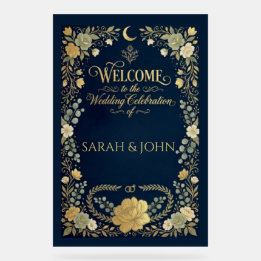 Mariage chic élégant floral bleu nuit de bienvenue