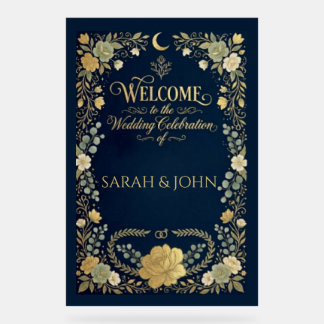 Mariage chic élégant floral bleu nuit de bienvenue
