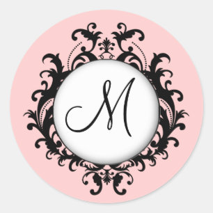 Mariage Chic Monogram Damask Étiquette rose