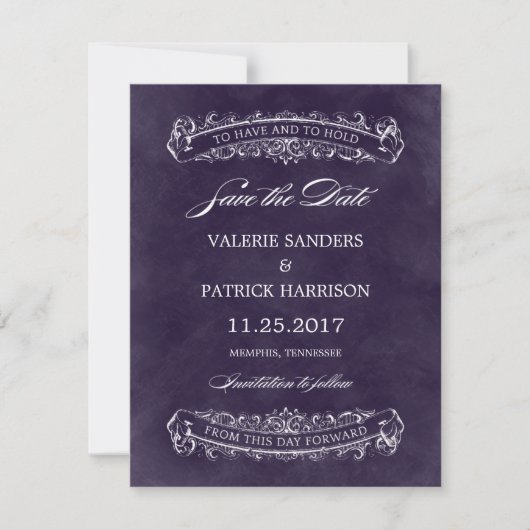 Mariage Chic Rustique - Faire-Part de Date - Viole (Devant)