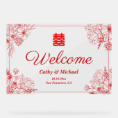 Mariage chinois cadre fleuri rouge oriental accuei (Recto)