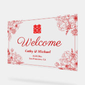 Mariage chinois cadre fleuri rouge oriental accuei (Angle)