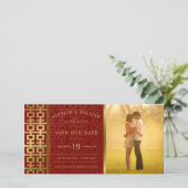 Mariage Chinois Double Bonheur Rouge Save The Date (Debout devant)
