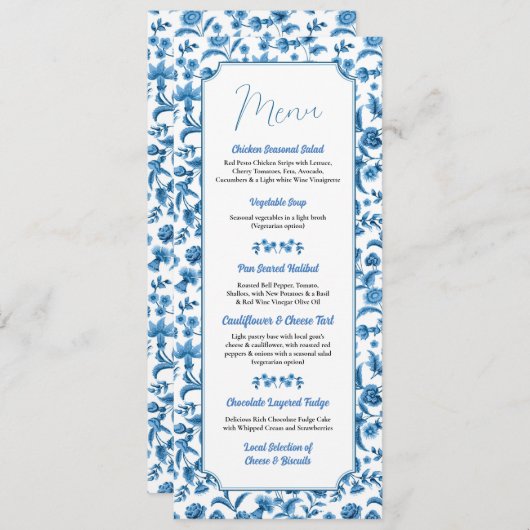 Mariage Chintz Blue & White Floral Ditsy Menu (Devant / Derrière)