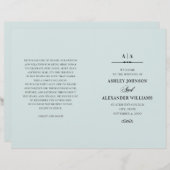 Mariage classique élégant. Programme bleu plié (Devant / Derrière)