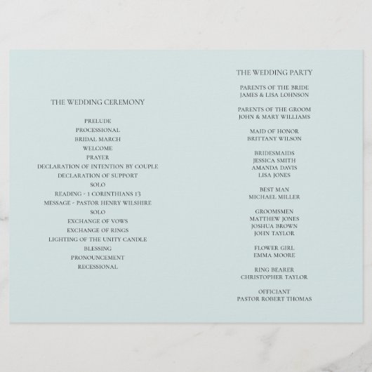 Mariage classique élégant. Programme bleu plié (Dos)