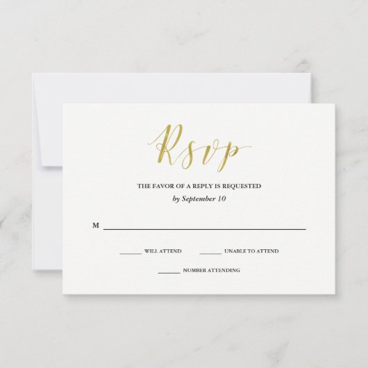 Mariage classique glamour Faux Gold RSVP (Devant)