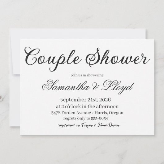 Mariage Classique Noir & Blanc Script Invitation C (Devant)