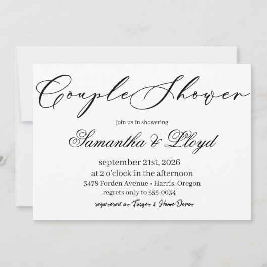 Mariage Classique Noir & Blanc Script Invitation p (Devant)