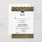 Mariage Classique Noir et Or Faux Art Déco RSVP (Devant / Derrière)