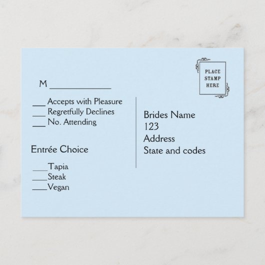 Mariage cloud RSVP avec menu (Dos)