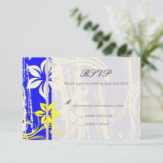 Mariage Cobalt Blue et Jaune Swirl RSVP (Debout devant)