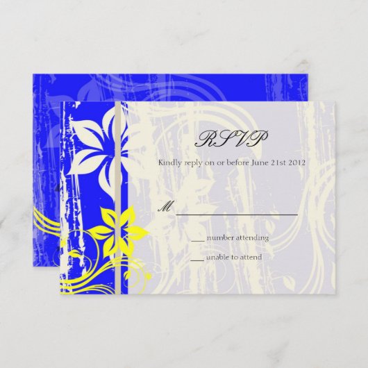 Mariage Cobalt Blue et Jaune Swirl RSVP (Devant / Derrière)