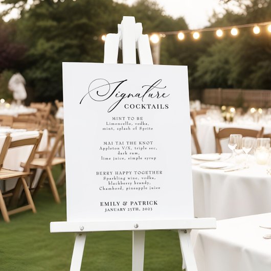 Mariage Cocktail Bar Menu Élégant Poster Moderne