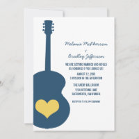 Mariage Coeur de guitare bleu/jaune Invitation