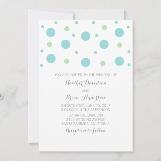 Mariage Confetti Vert Turquoise Invitation (Devant)