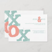 Mariage Coral et Mint XOX RSVP (Devant / Derrière)