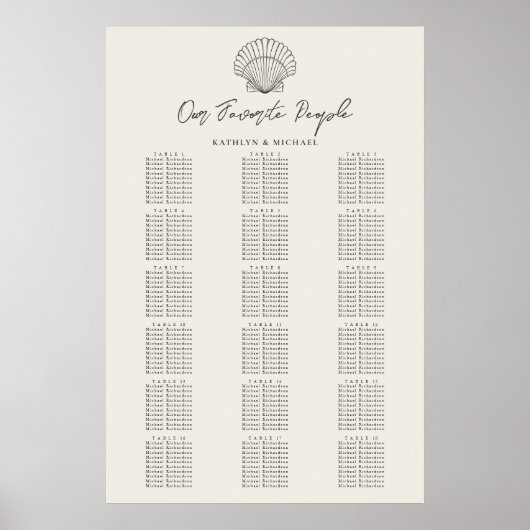 Mariage côtier de Shell Beach 18 Tableau de sièges (Devant)