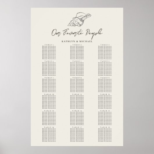 Mariage côtier de Shell Beach 18 Tableau de sièges (Devant)