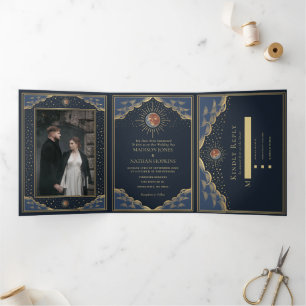 Mariage couleur or soleil et lune carte Tarot