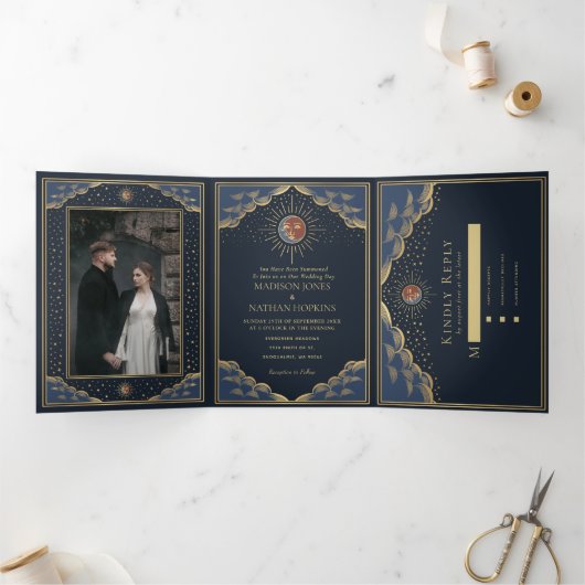 Mariage couleur or soleil et lune carte Tarot (Intérieur)