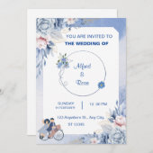 Mariage Couple Image bleu doux Simple Invitation (Devant / Derrière)
