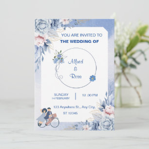 Mariage Couple Image bleu doux Simple Invitation