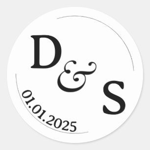 Mariage Couple initial Étiquettes   Blanc arrondi