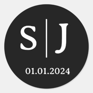 Mariage Couple initial Étiquettes   Événement noir