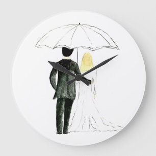 Mariage couple Juste marié chic aquarelle horloge