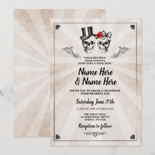 Mariage crâne Halloween Invitation de crème gothiq