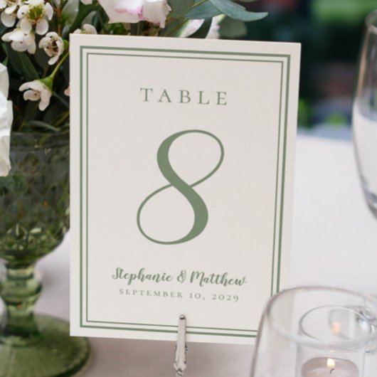 Mariage customisé Numéro de table Dîner Sage Vert