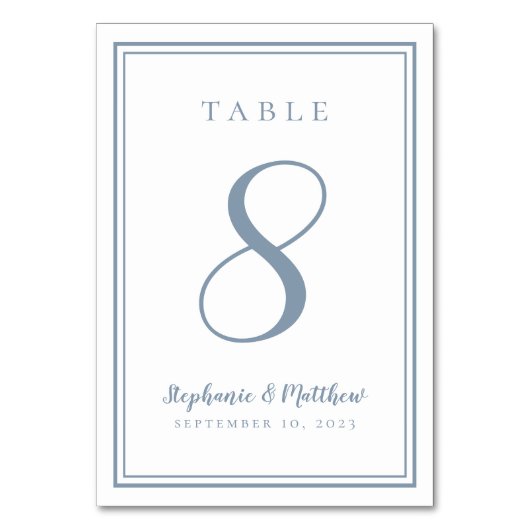 Mariage customisé Numéro de table Dusty Blue (Dos)