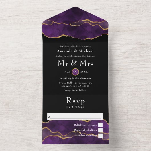 Mariage d'âge violet et or sur invitation (À l'intérieur)