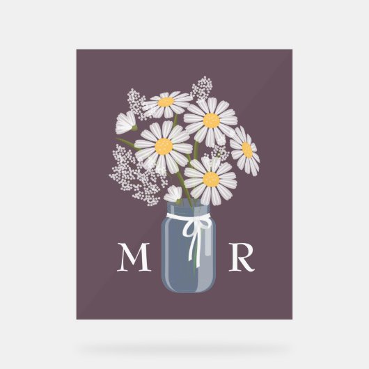 Mariage Daisées Mason Jar Monogramme initial viole (Recto)