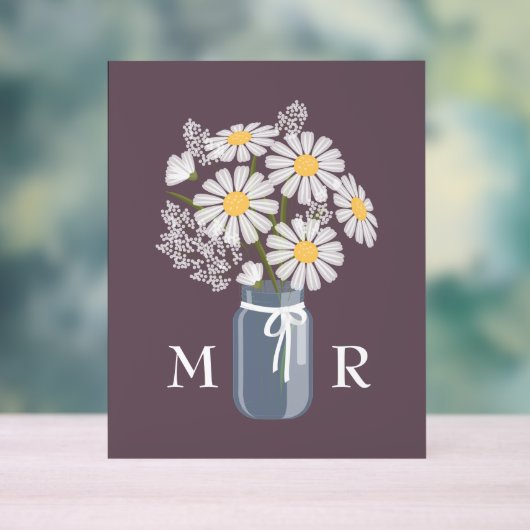 Mariage Daisées Mason Jar Monogramme initial viole (Neutre)