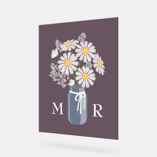 Mariage Daisées Mason Jar Monogramme initial viole (Angle)
