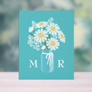 Mariage Daisies Mason Jar Monogramme initial Turqu