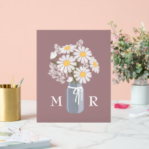 Mariage Daisies Mason Jar Monogramme Première Rosy