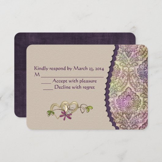 Mariage Damask Design RSVP (Devant / Derrière)