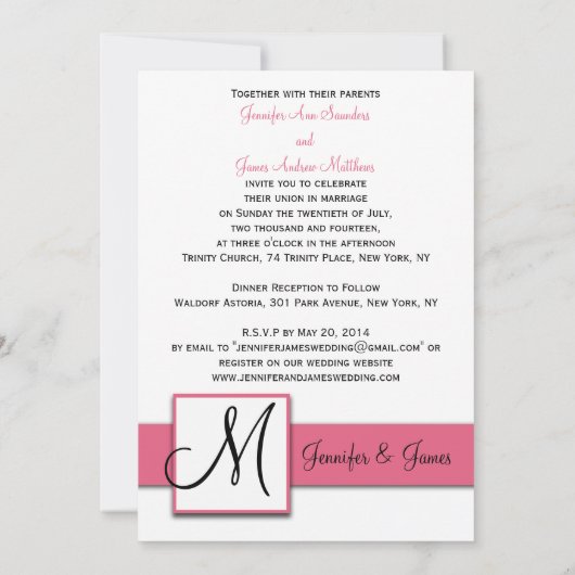 Mariage Damask Monogram Invitations Honeysuckie (Dos)