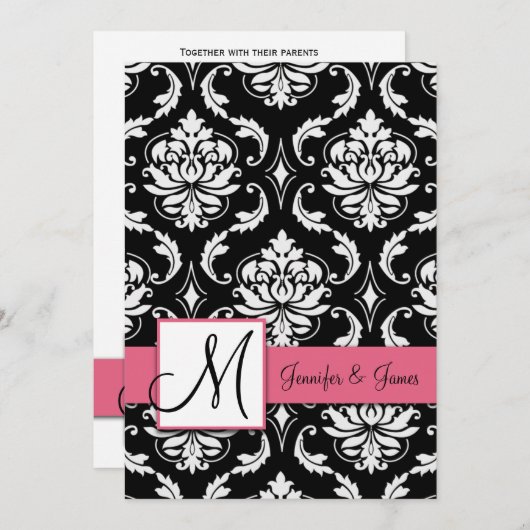 Mariage Damask Monogram Invitations Honeysuckie (Devant / Derrière)