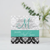 Mariage Damask Monogrammes Noms Invitation Turquoi (Debout devant)