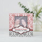 Mariage damask noir blanc rouge Save the Date (Debout devant)
