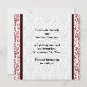 Mariage damask noir blanc rouge Save the Date (Dos)