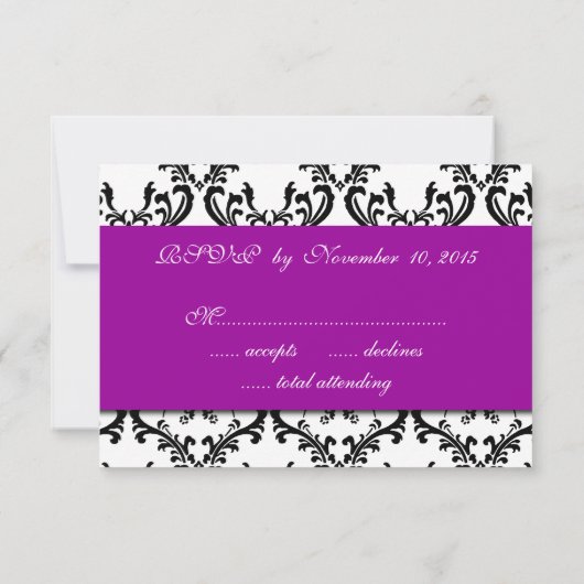 Mariage damassé blanc violet blanc RSVP (Dos)