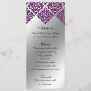 Mariage damassé Cartes de menu Parties scintillant
