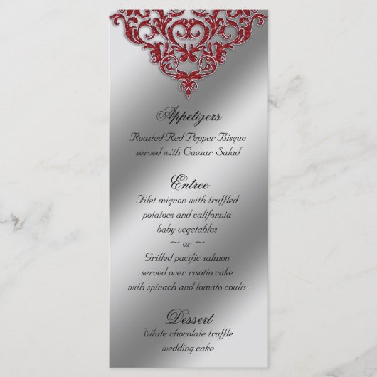 Mariage damassé Cartes de menu Red Sparkel Xmas (Devant)